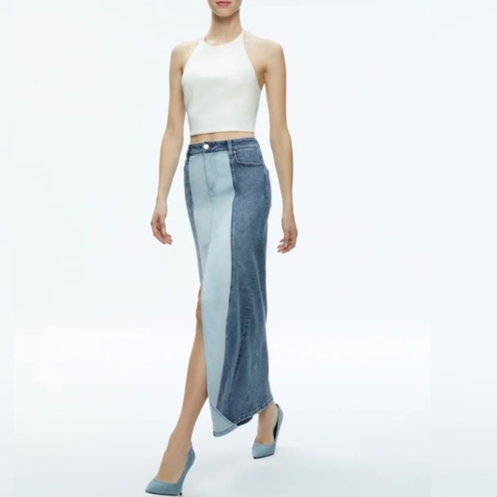 Alice + Olivia JAIMEE VEGAN LEATHER CROPPED HALTER TOP WHITE Size 14
